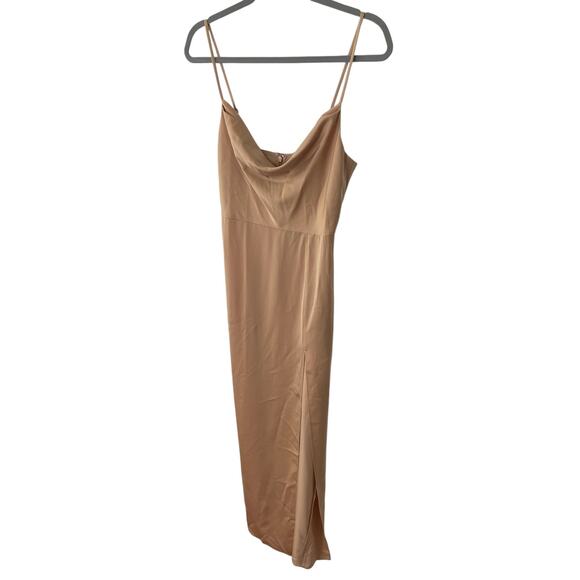 NBD Lila Gown Maxi Satin Cowl Neck Adjustable Strap Side Slit Champagne Size XS - Picture 5 of 11